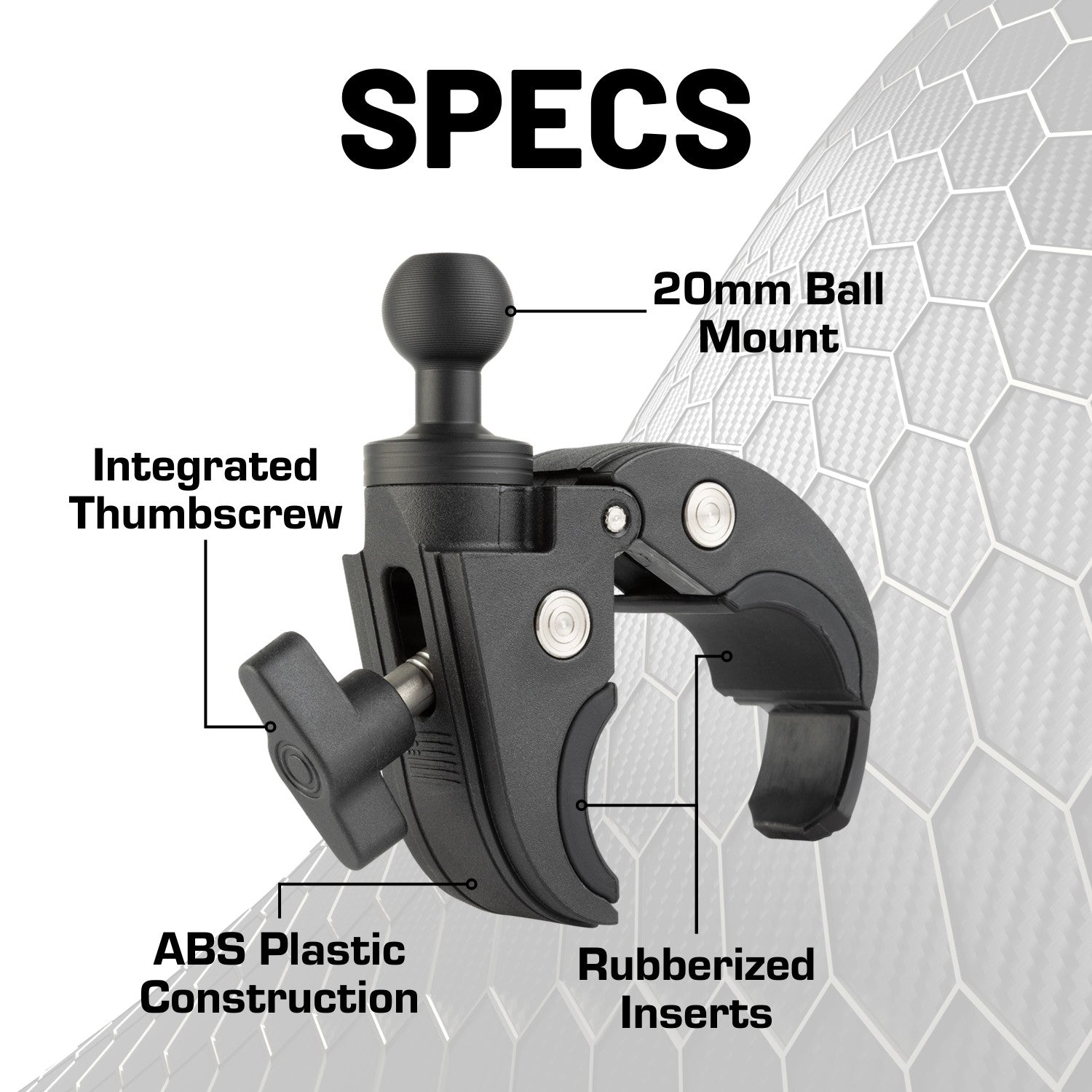 Quick-Adjust Bar Clamp Mount with 20mm Ball - Fits 0.5