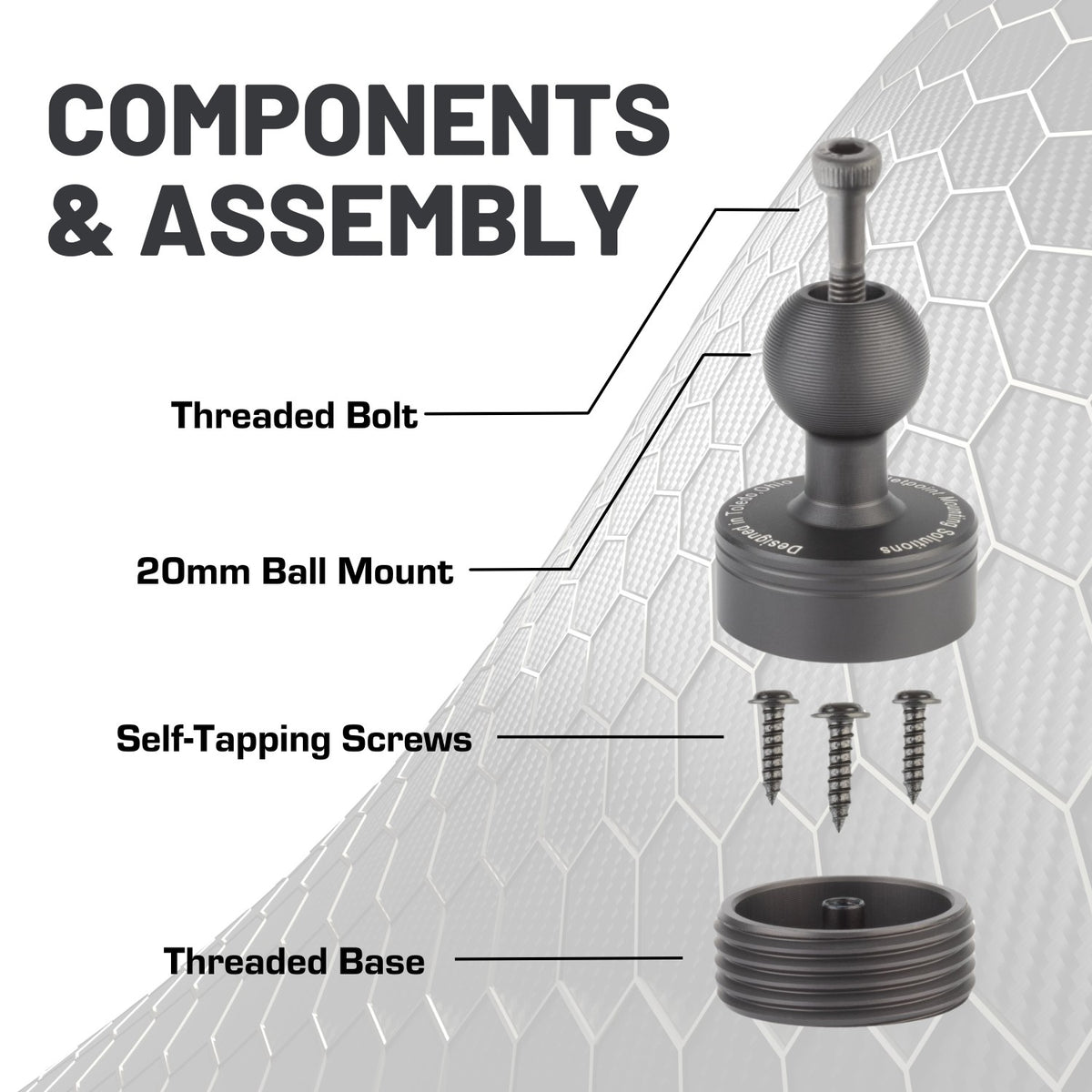 Ball Point Assembly Aluminum Universal Fitment Single 20mm Ball Mount Assembly with Thread ...