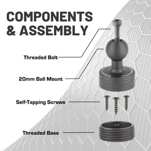 Aluminum Universal Fitment Single 20mm Ball Mount Assembly with Threaded Bolt