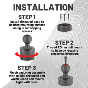 Aluminum Universal Fitment Single 20mm Ball Mount Assembly with Threaded Bolt