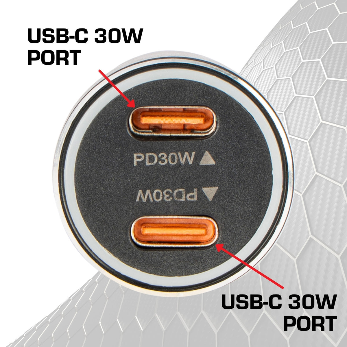 12V Cigarette Lighter Power Adapter with Dual USB-C Ports