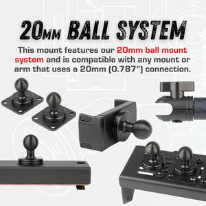 4-Hole AMPS Metal Mounting Plate with Integrated 20mm Ball + 3x Sets of Installation Hardware