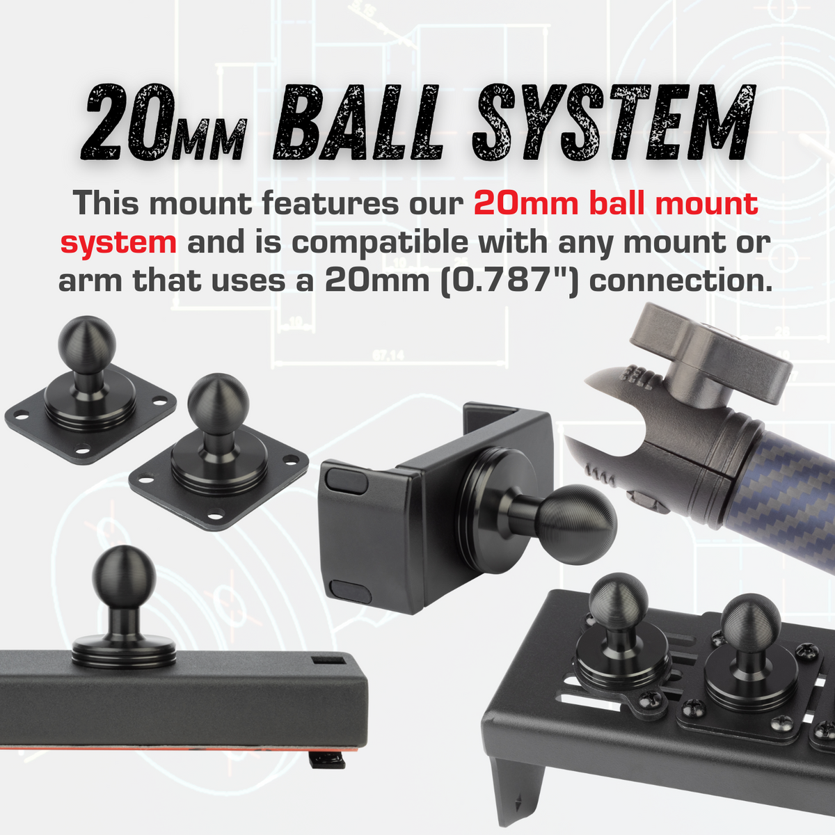 Suction Cup Mount 3.4&quot; Diameter with Integrated 20mm Mounting Ball