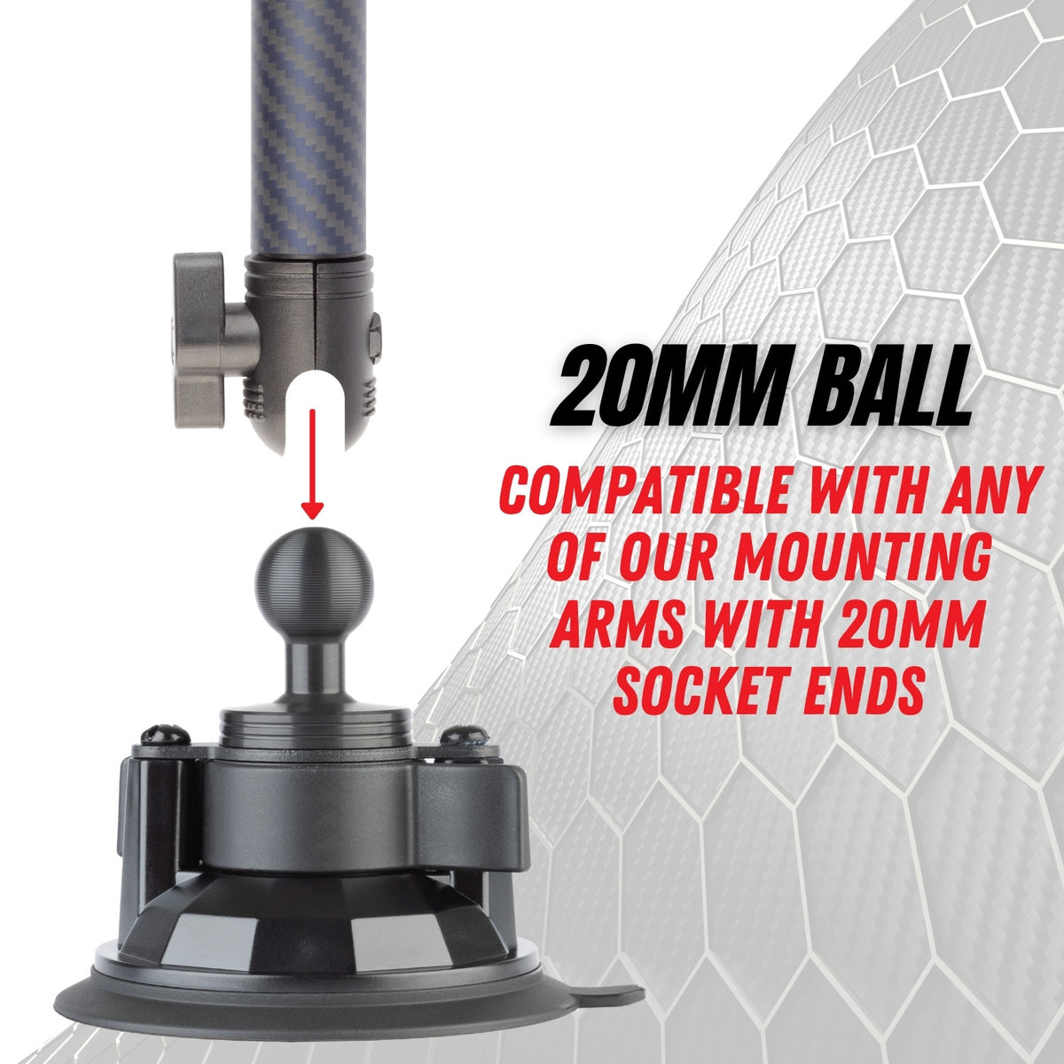 Suction Cup Mount 3.4&quot; Diameter with Integrated 20mm Mounting Ball