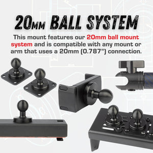 2019+ RAM Truck Dual 20mm Ball Metal Dash Mount with Single Phone Holder