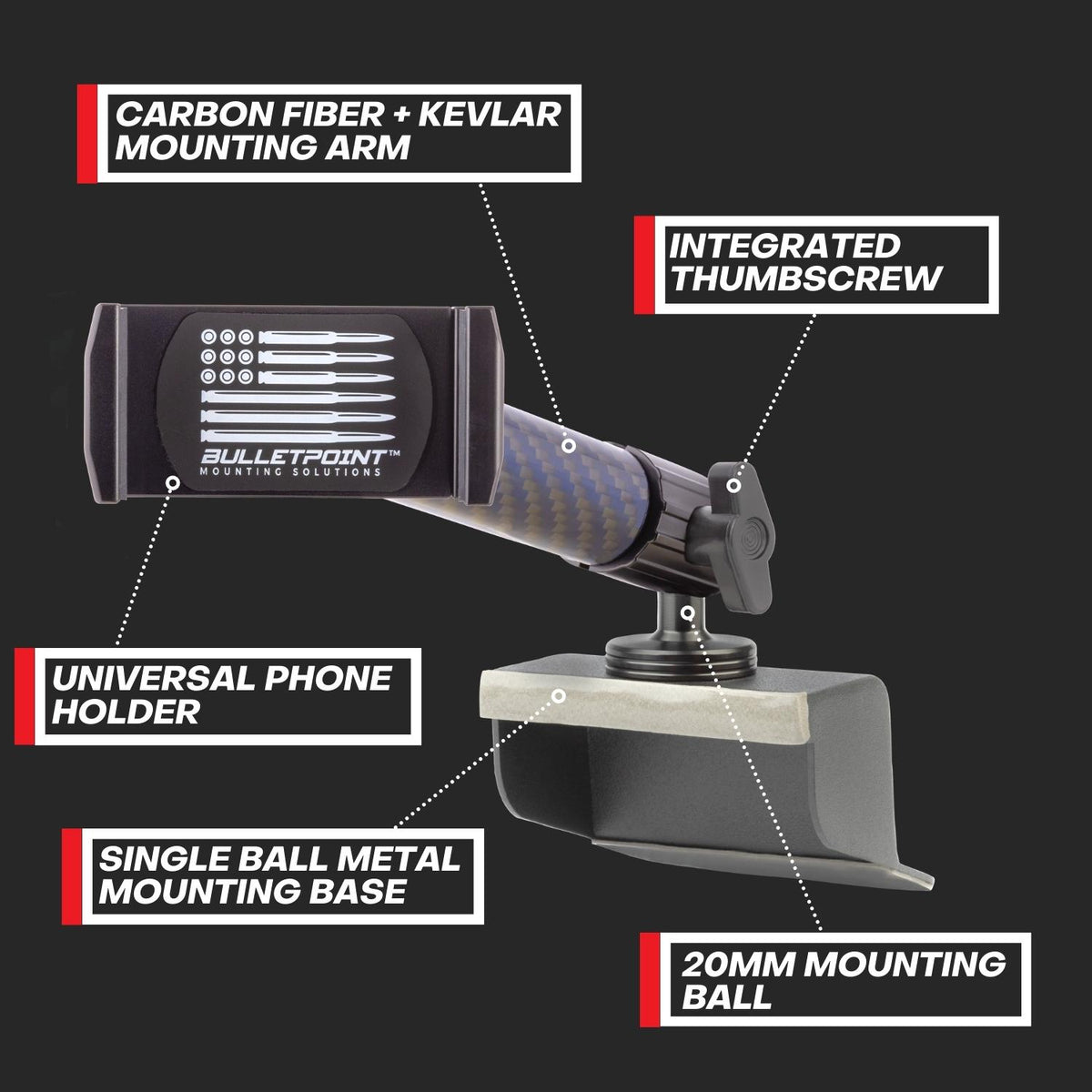 Metal Series Jeep Wrangler JK/JKU Universal Single Dash Phone Mount (2011-2018)